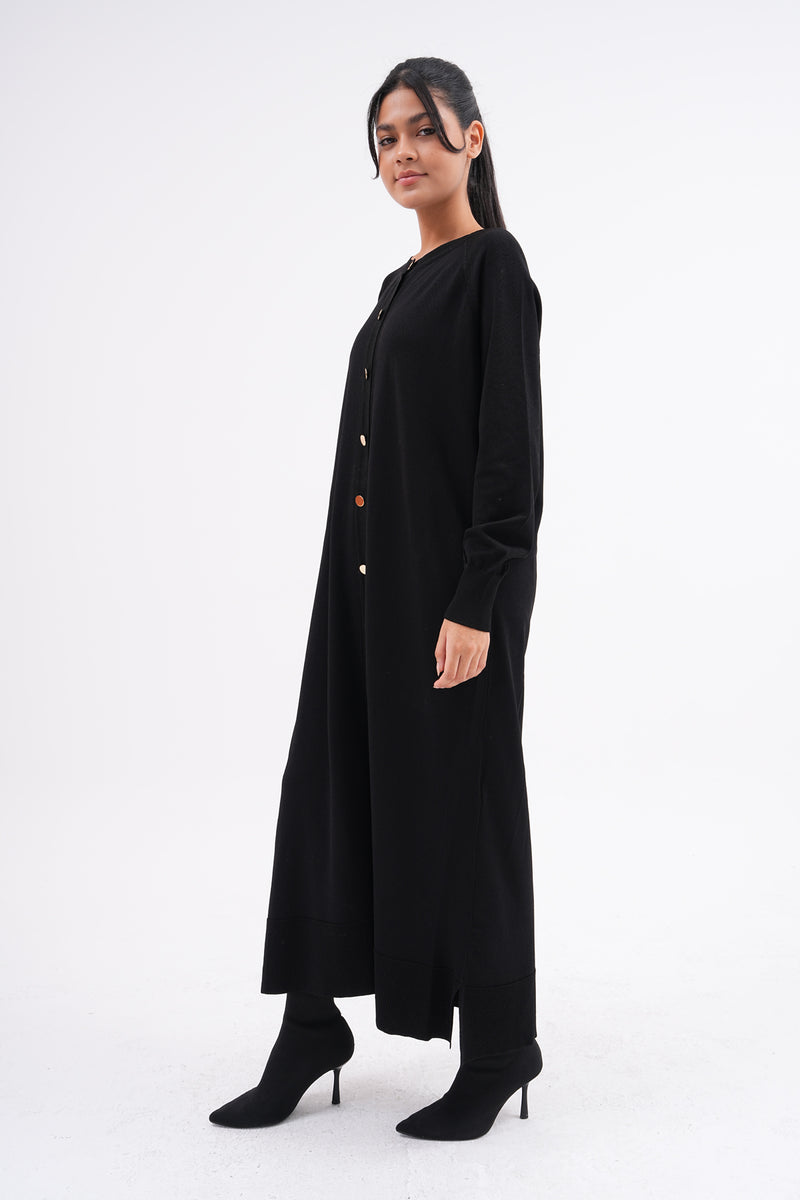 F&O Long Mercerized Cardigan Black