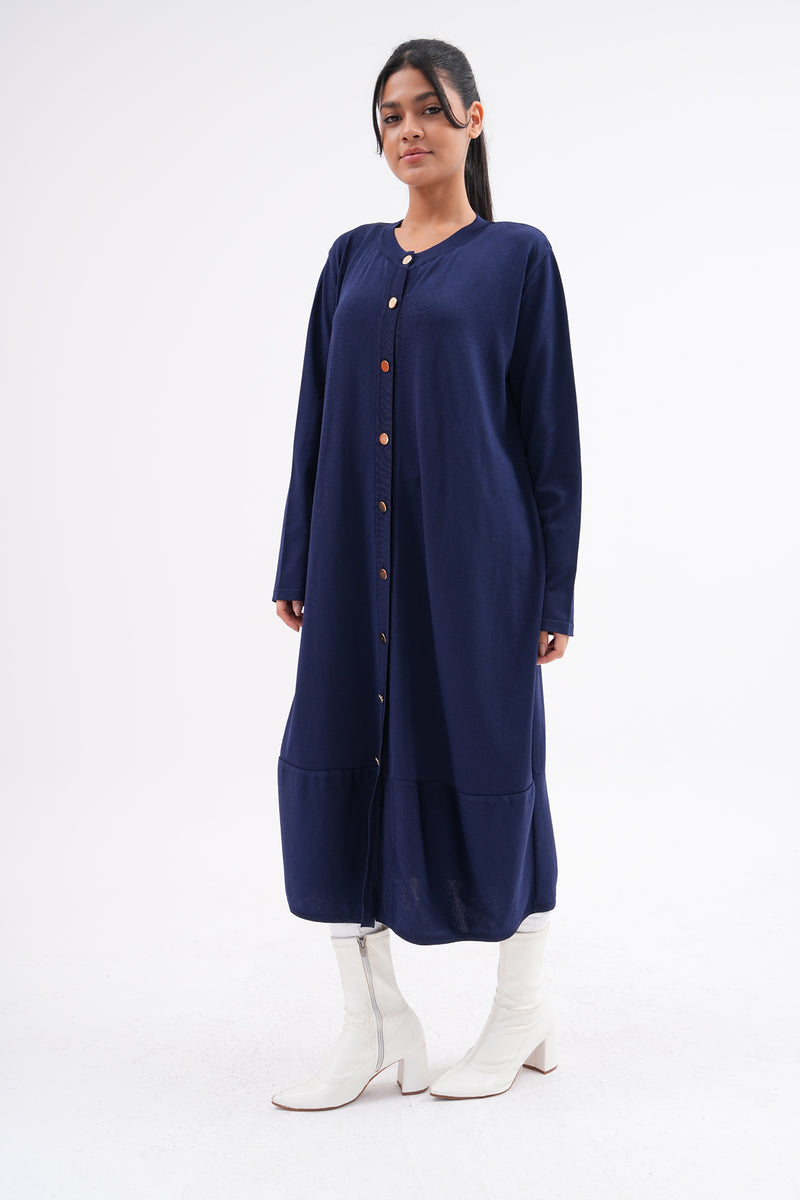 F&O Button Dtld Mercerized Cardigan Navy Blue