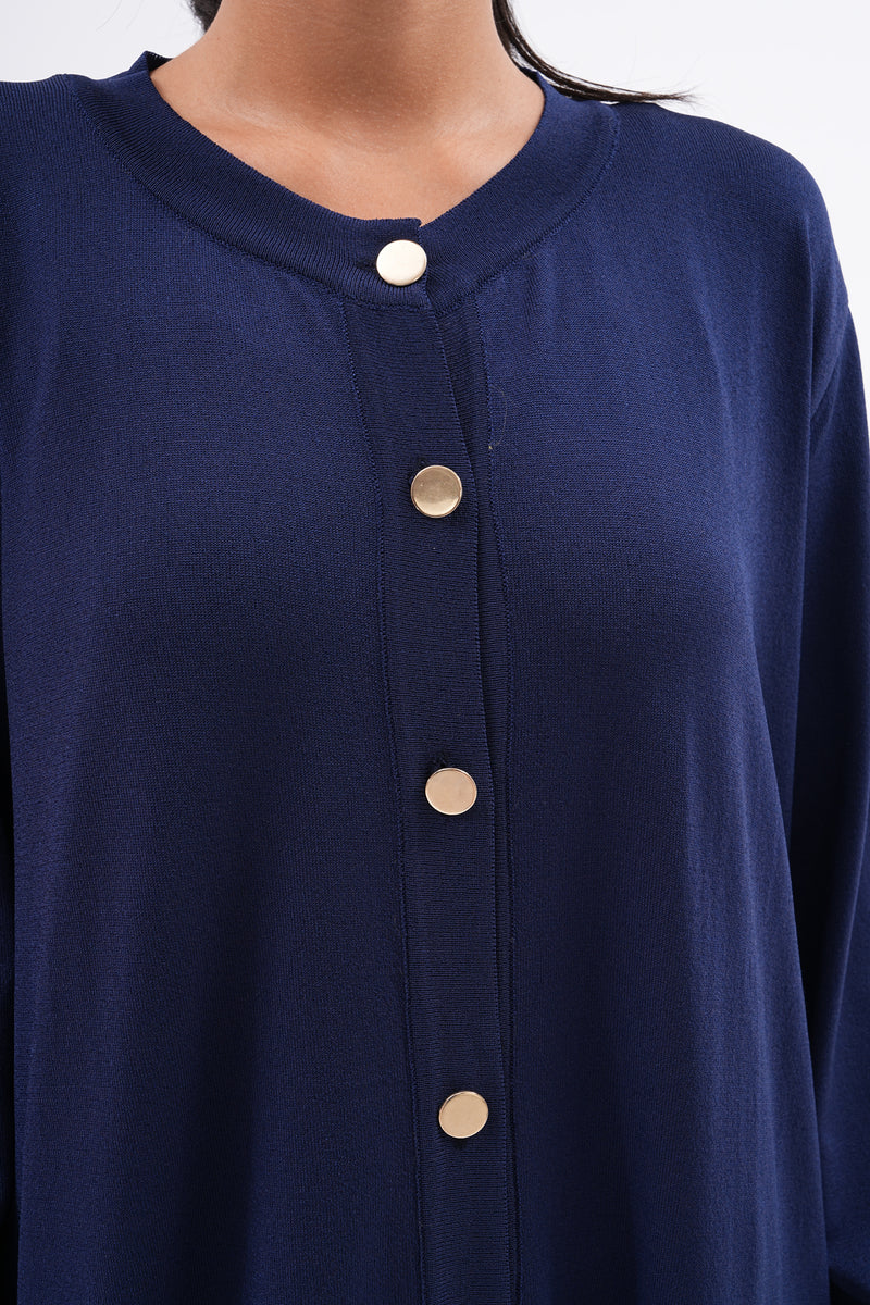 F&O Button Dtld Mercerized Cardigan Navy Blue