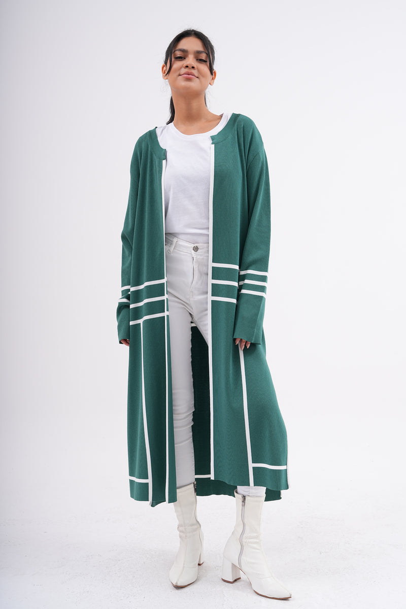 F&O 3 Lines Mercerized Cardigan Green