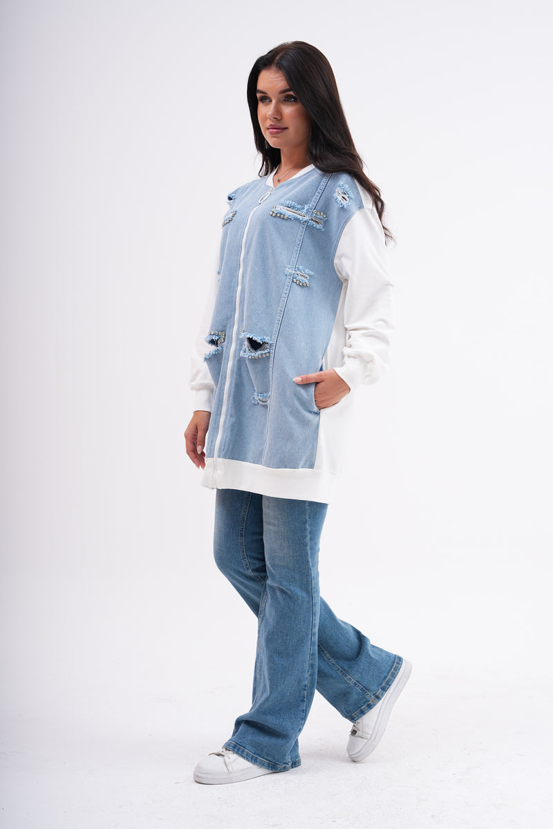 PN Denim and Stone Dtld Cape Ecru&Blue