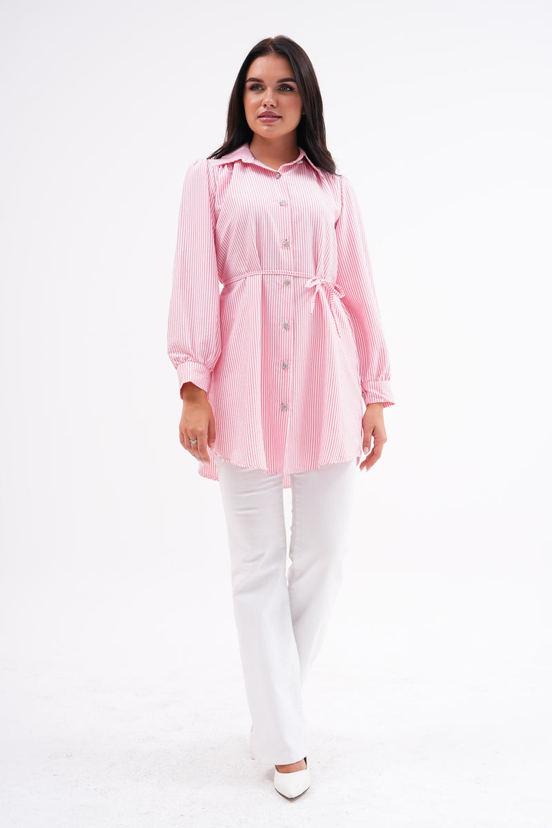 FX Rhinestone Button Shirt Pink