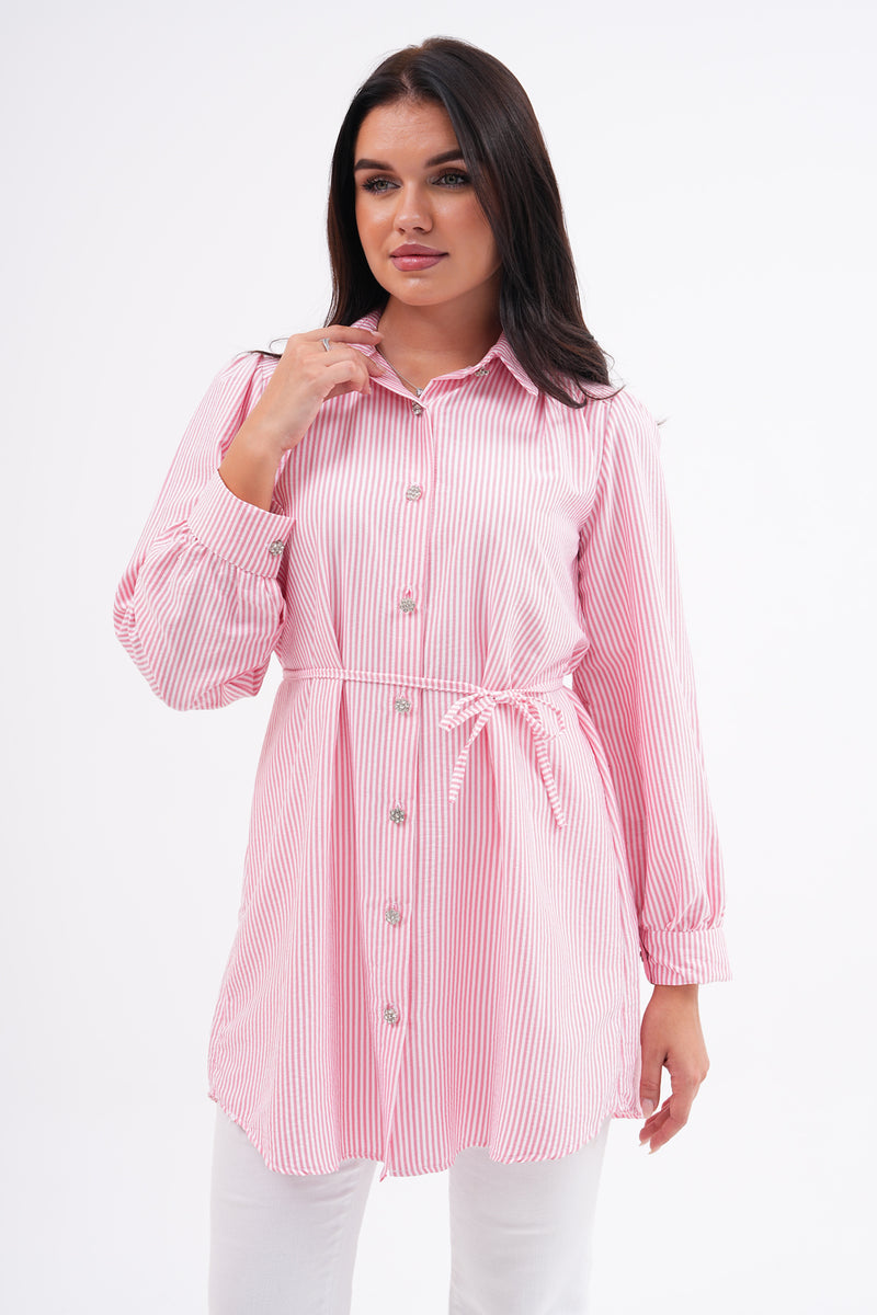 FX Rhinestone Button Shirt Pink