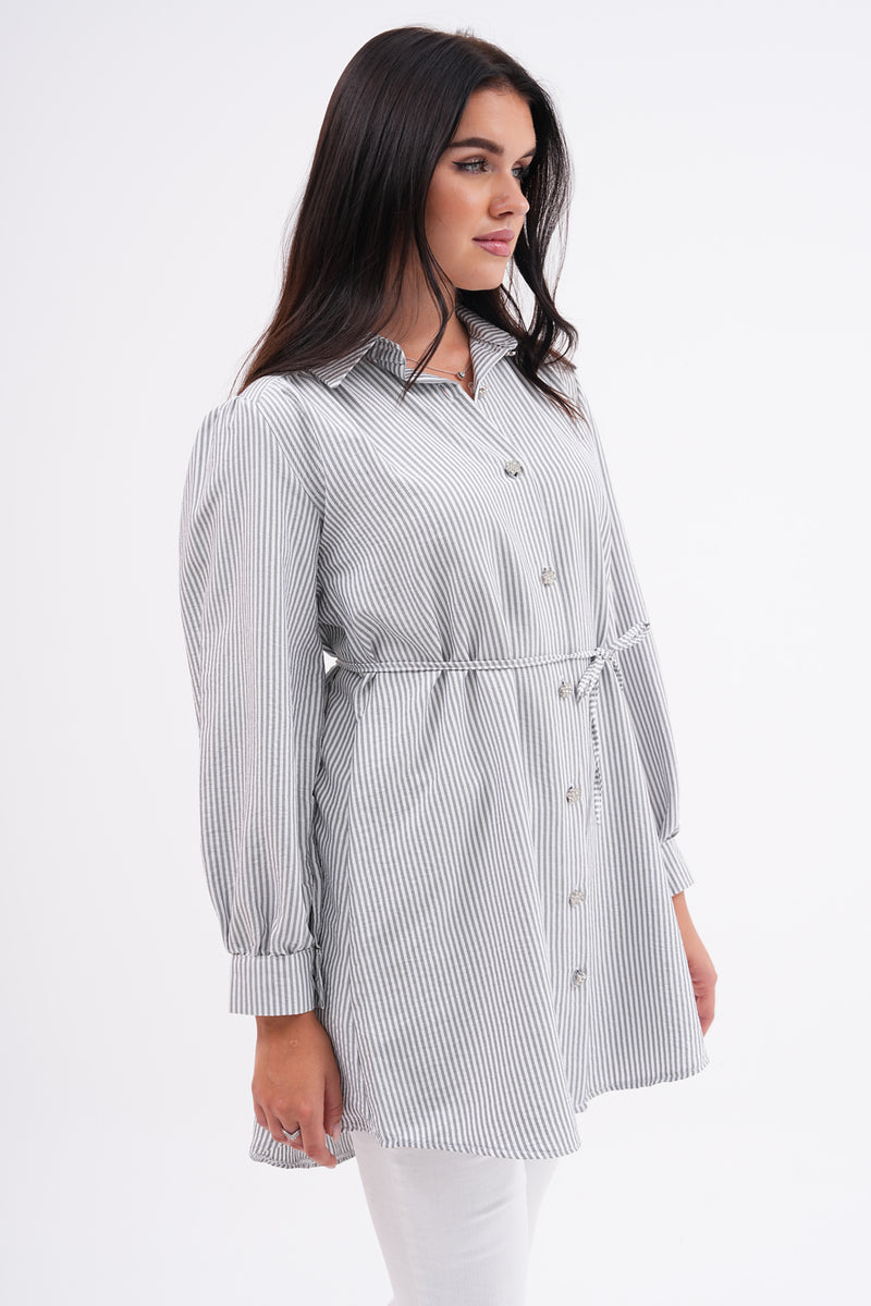 FX Rhinestone Button Shirt Black&White