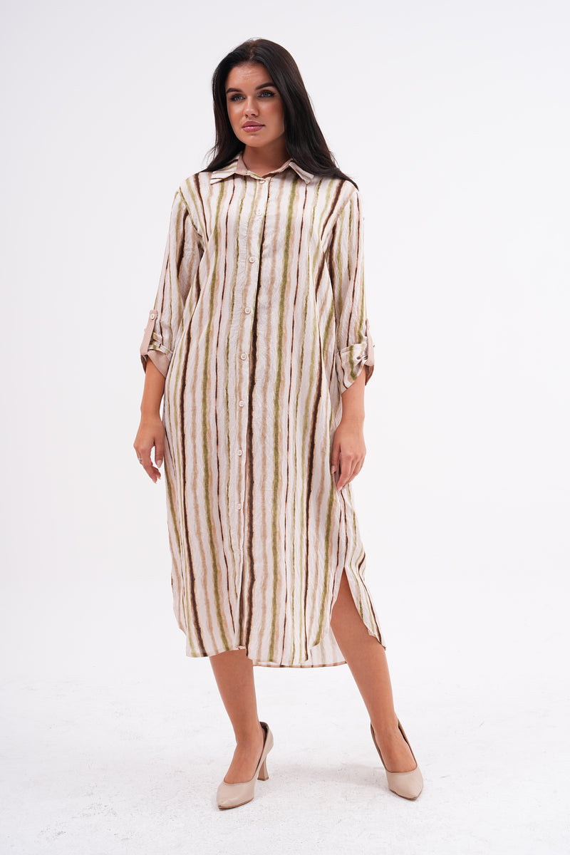 PN Striped Tunic Dress Khaki&Beige