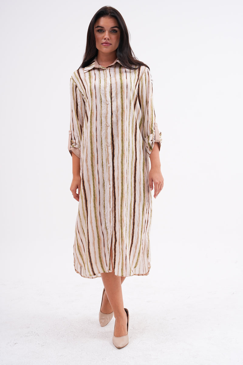 PN Striped Tunic Dress Khaki&Beige