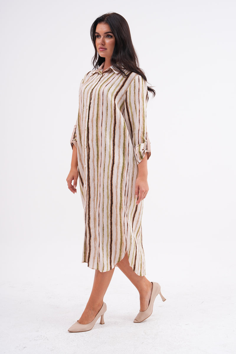 PN Striped Tunic Dress Khaki&Beige