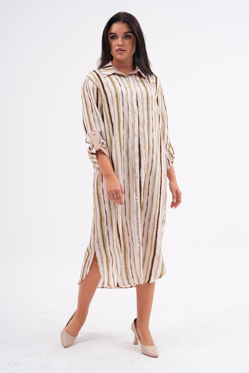 PN Striped Tunic Dress Khaki&Beige