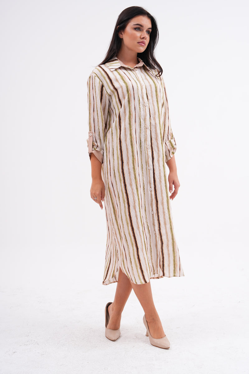 PN Striped Tunic Dress Khaki&Beige