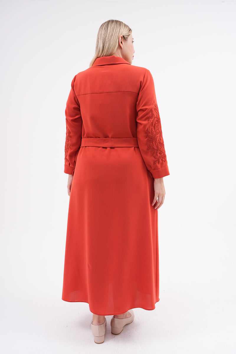 F&G Arm Dtld Crepe Dress Brick Color