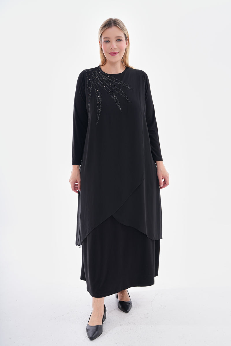 MSB Stone Chiffon Dress Black