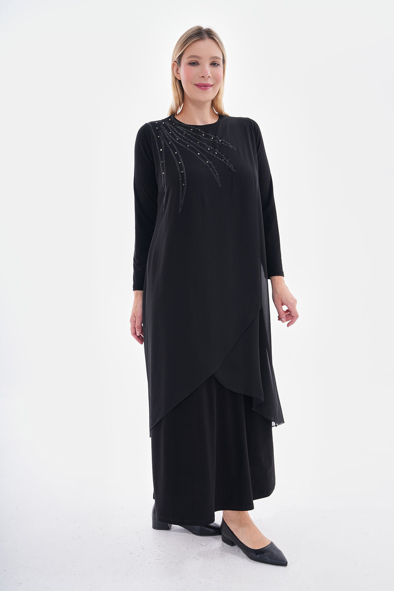 MSB Stone Chiffon Dress Black