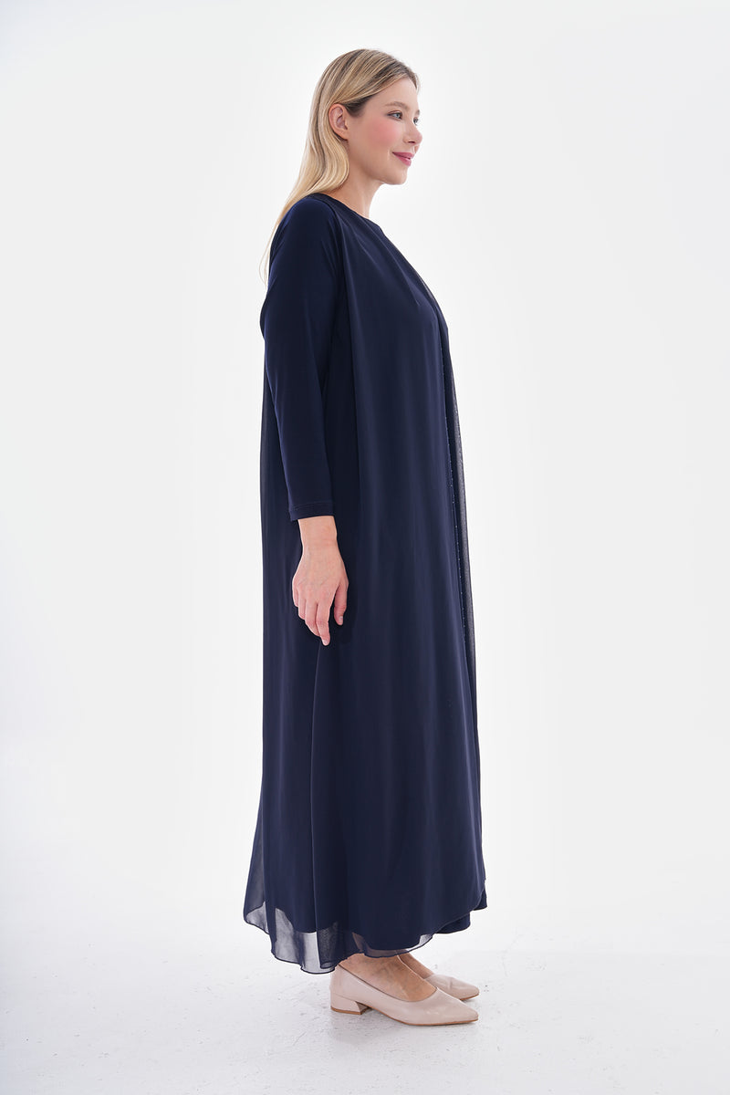 SR Chiffon&Beaded Dtld Dress Navy Blue