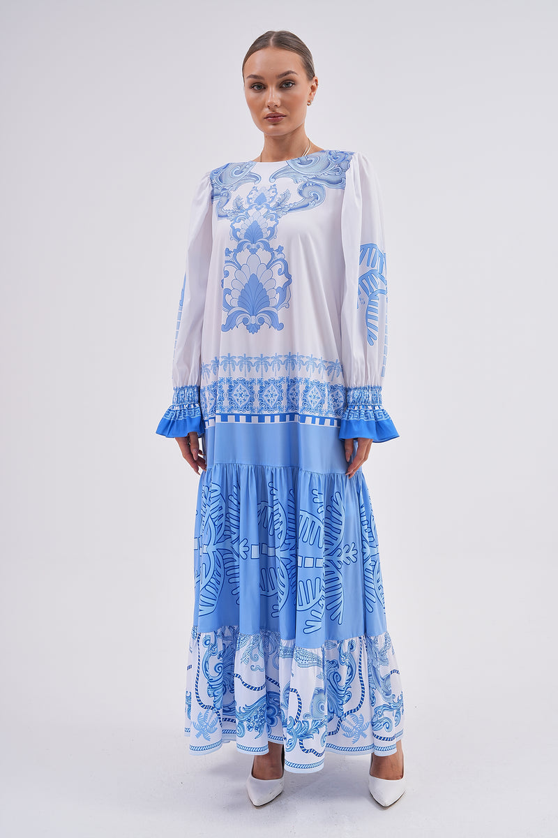N&T Poplin Authentic Printed Dress Blue