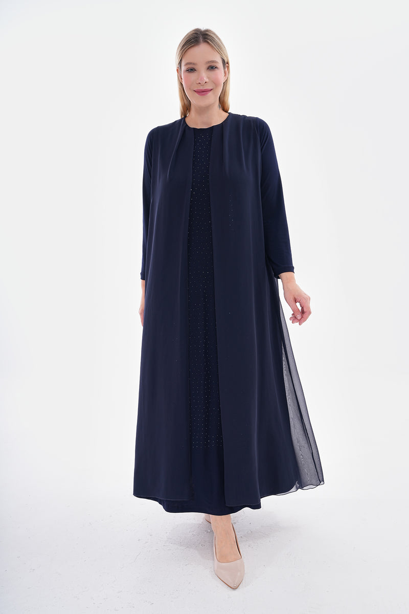 SR Chiffon&Beaded Dtld Dress Navy Blue