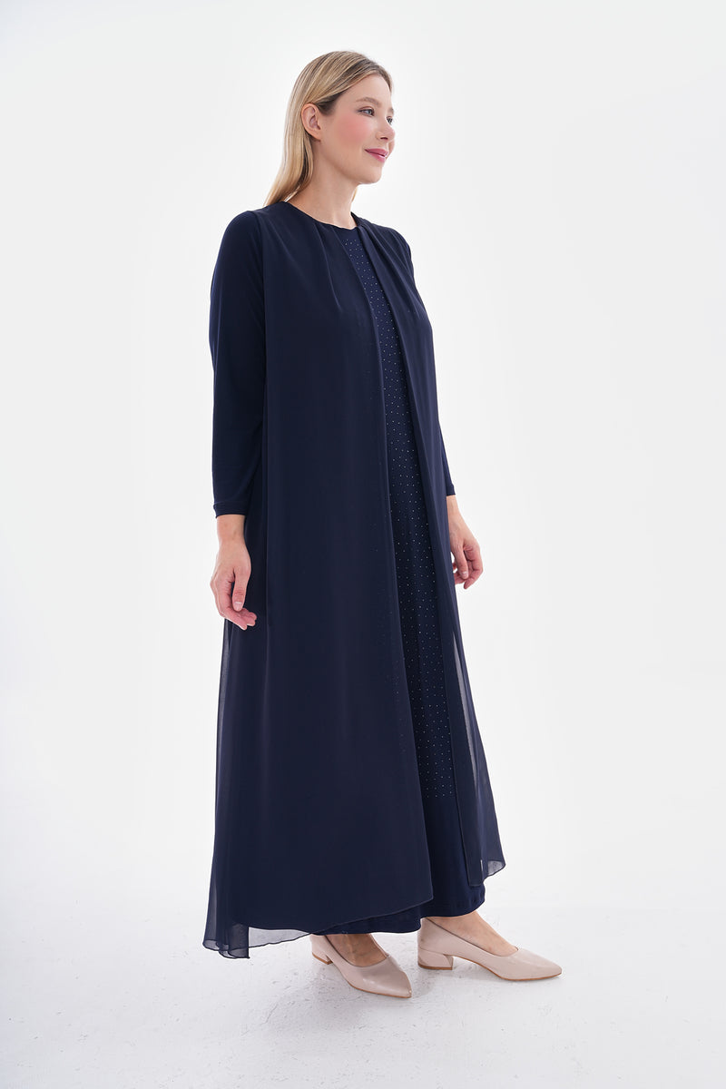 SR Chiffon&Beaded Dtld Dress Navy Blue