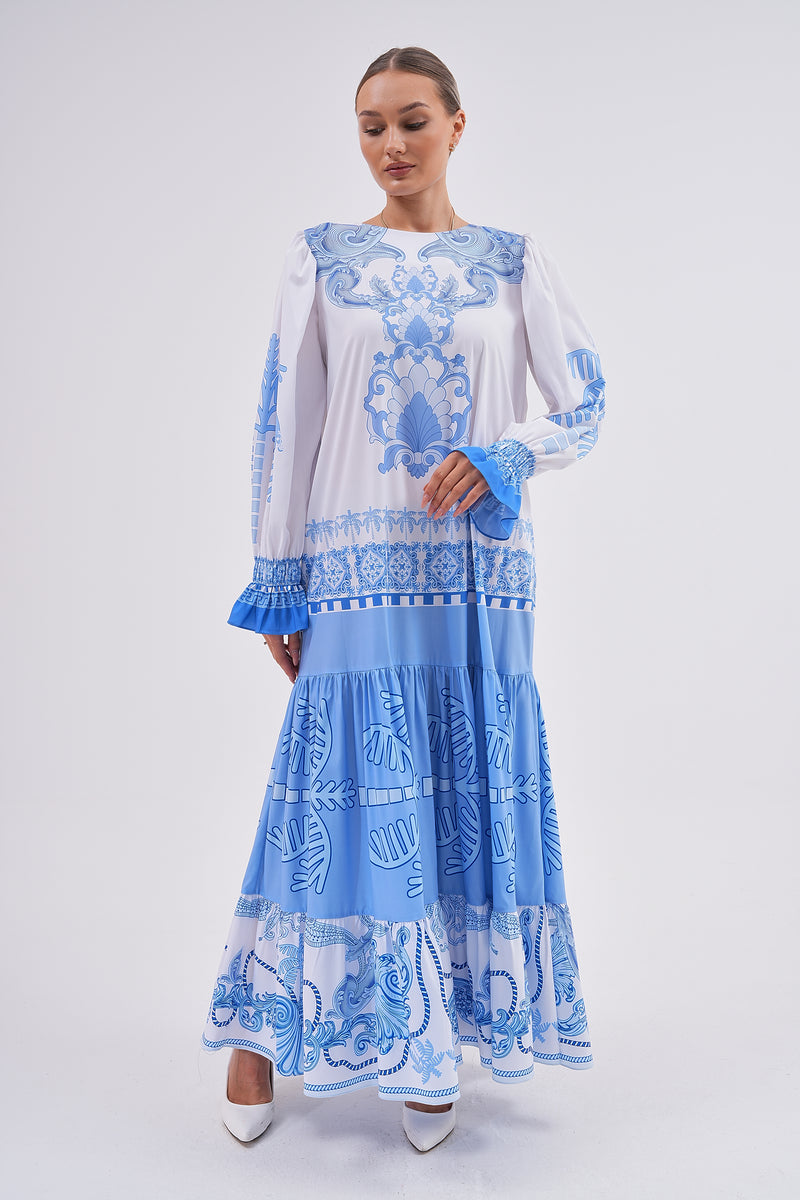 N&T Poplin Authentic Printed Dress Blue
