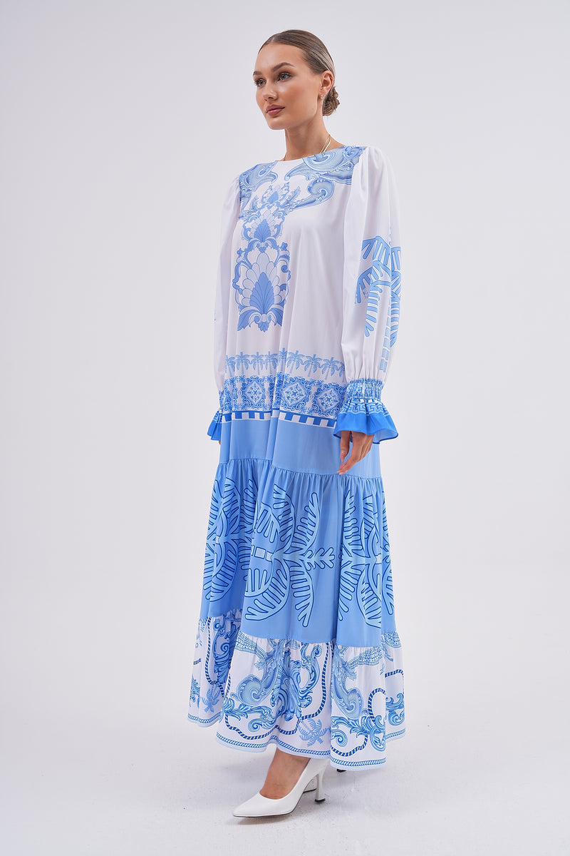 N&T Poplin Authentic Printed Dress Blue