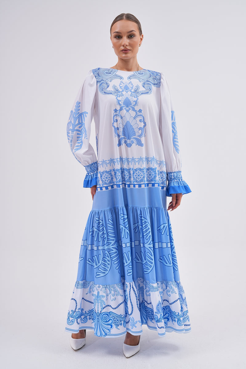 N&T Poplin Authentic Printed Dress Blue