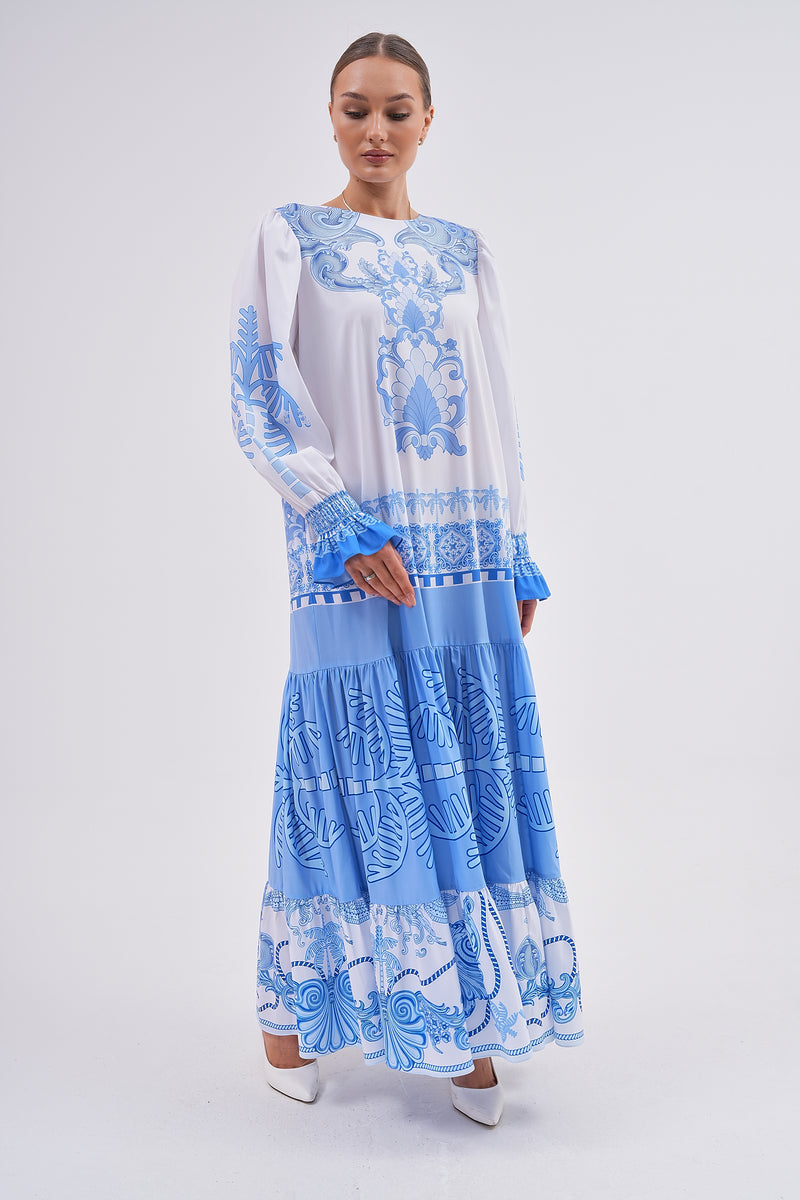 N&T Poplin Authentic Printed Dress Blue