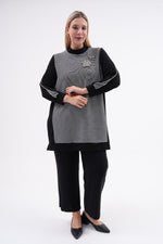 F&G Striped and Rose Tunic Black