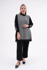 F&G Striped and Rose Tunic Black