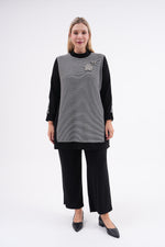 F&G Striped and Rose Tunic Black