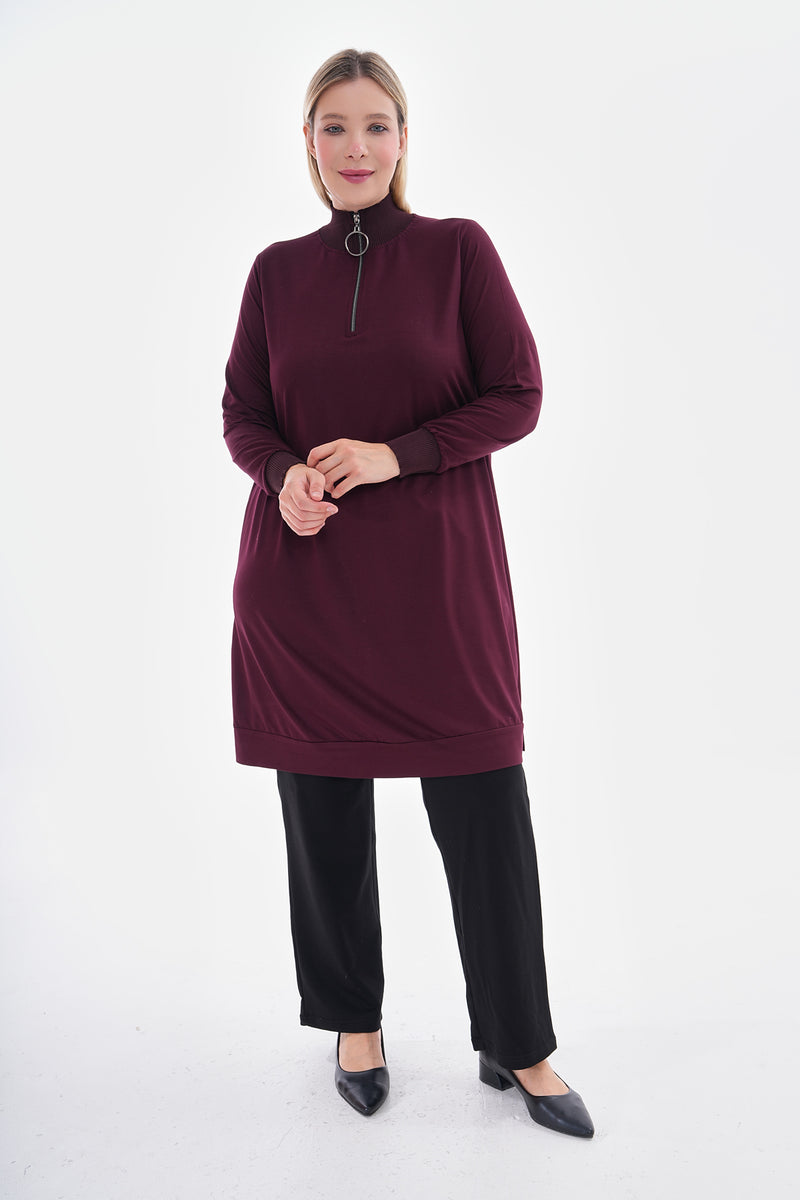 MSB Zip Detailed Cotton Tunic Burgundy