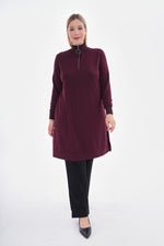 MSB Zip Detailed Cotton Tunic Burgundy