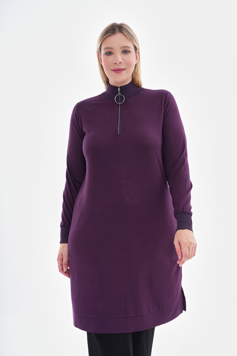 MSB Zip Detailed Cotton Tunic Purple