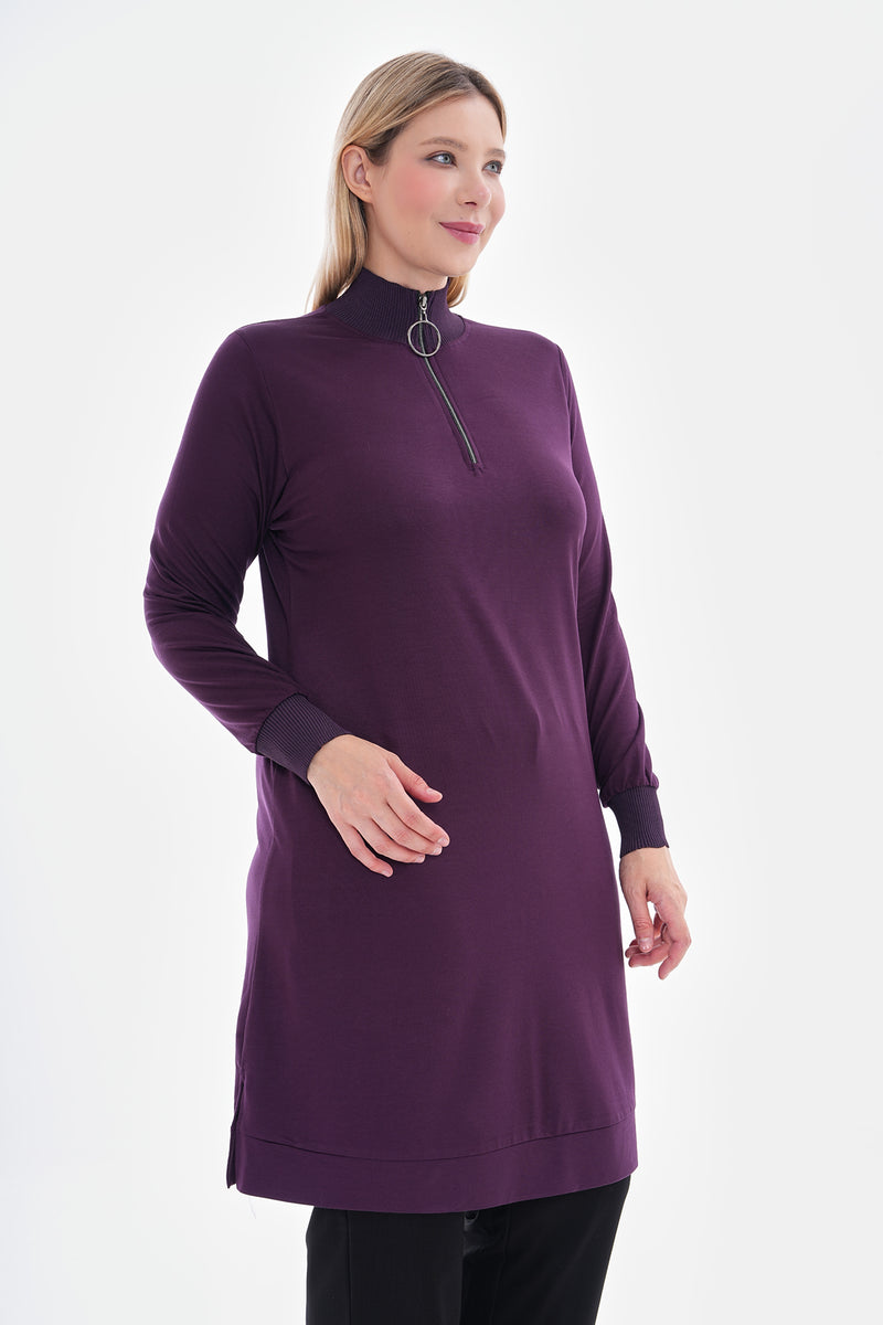 MSB Zip Detailed Cotton Tunic Purple