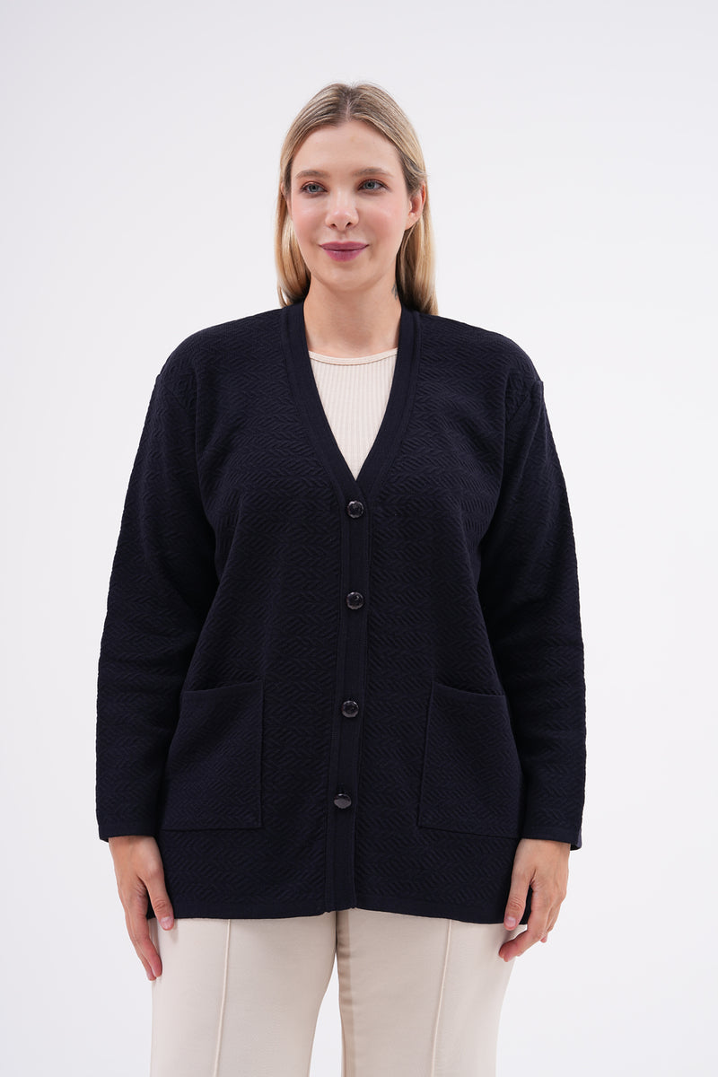 F&O Granma Cardigan Navy Blue