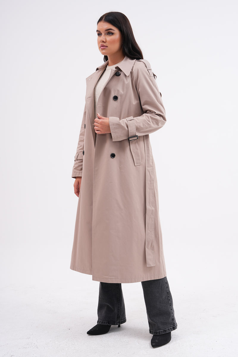 GLX Button Dtld Back Trench Coat Mink