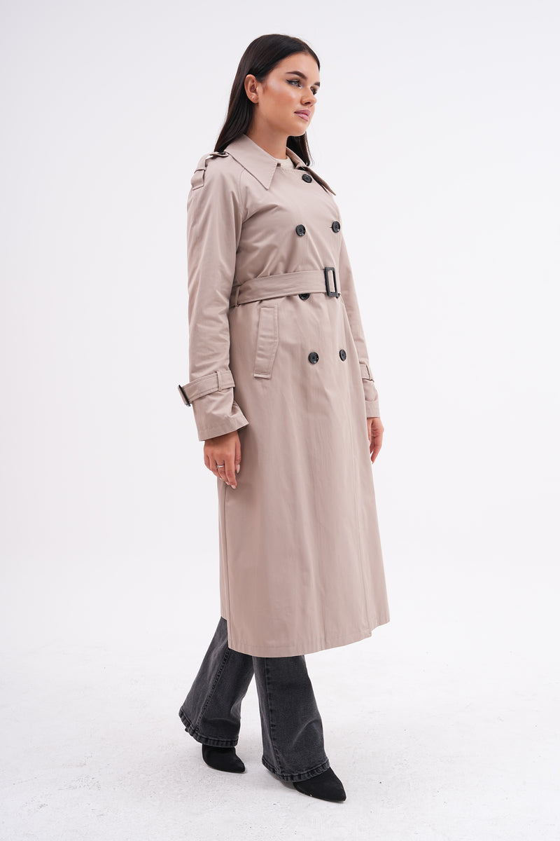 GLX Button Dtld Back Trench Coat Mink