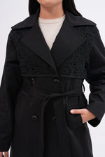 GLX Lace Detailed Trench Coat Black