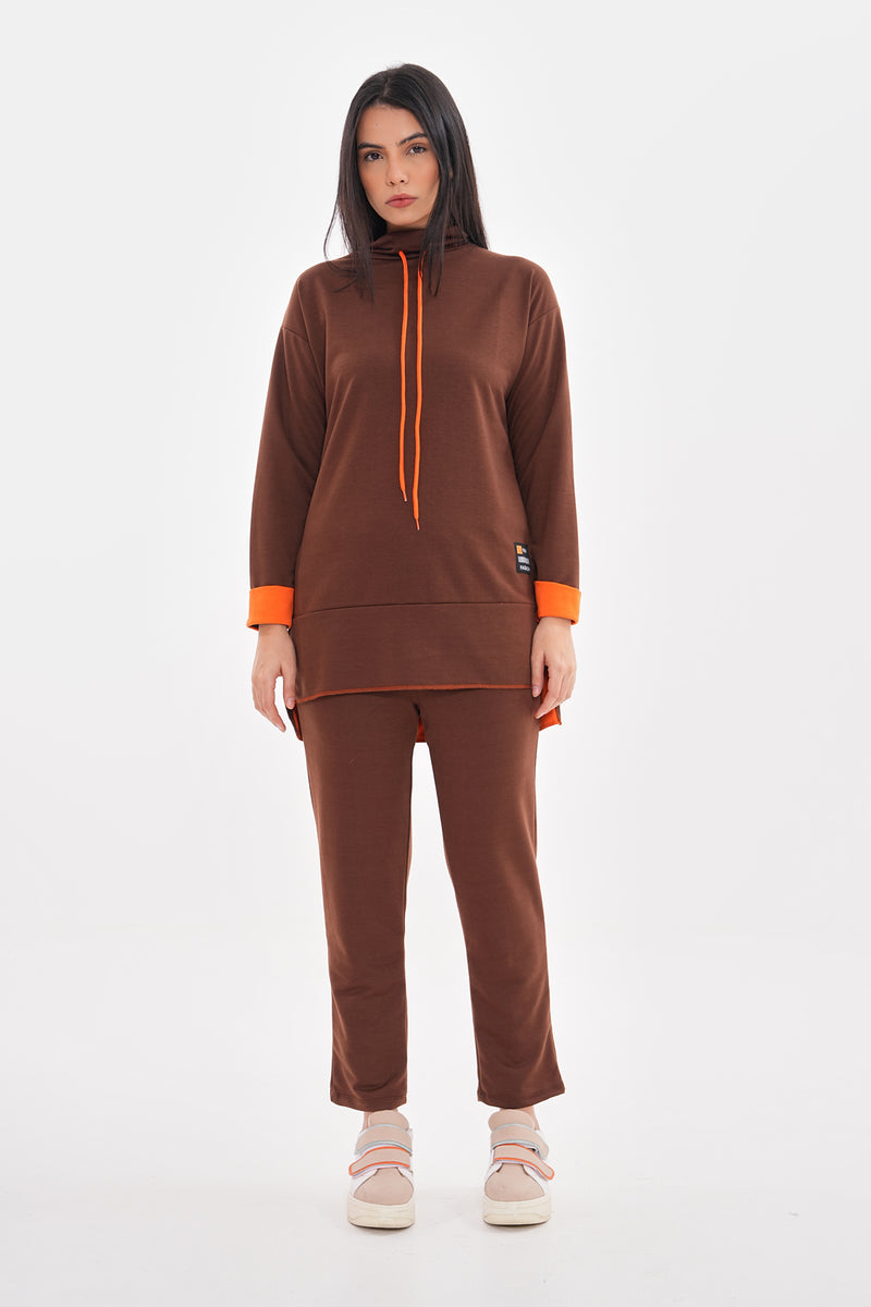 TEG Orange Detailed Tracksuit Brown