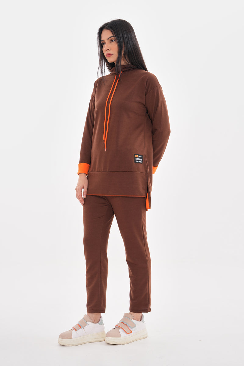 TEG Orange Detailed Tracksuit Brown