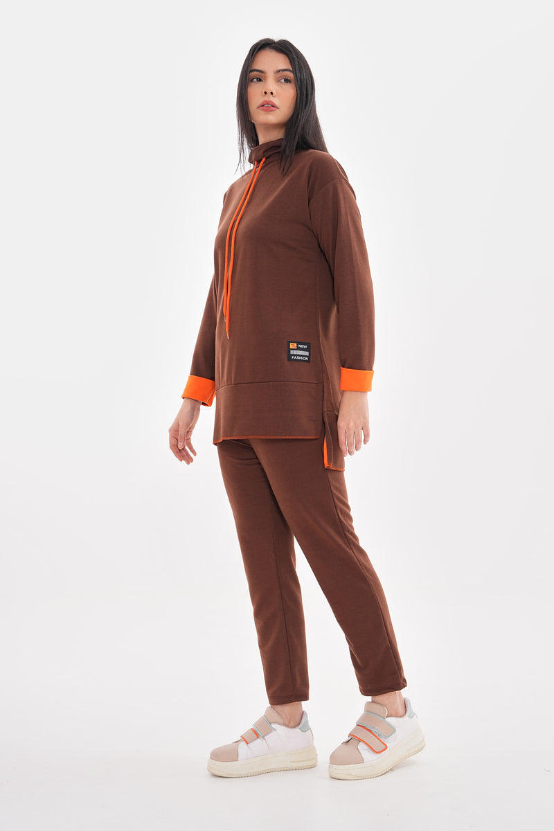 TEG Orange Detailed Tracksuit Brown