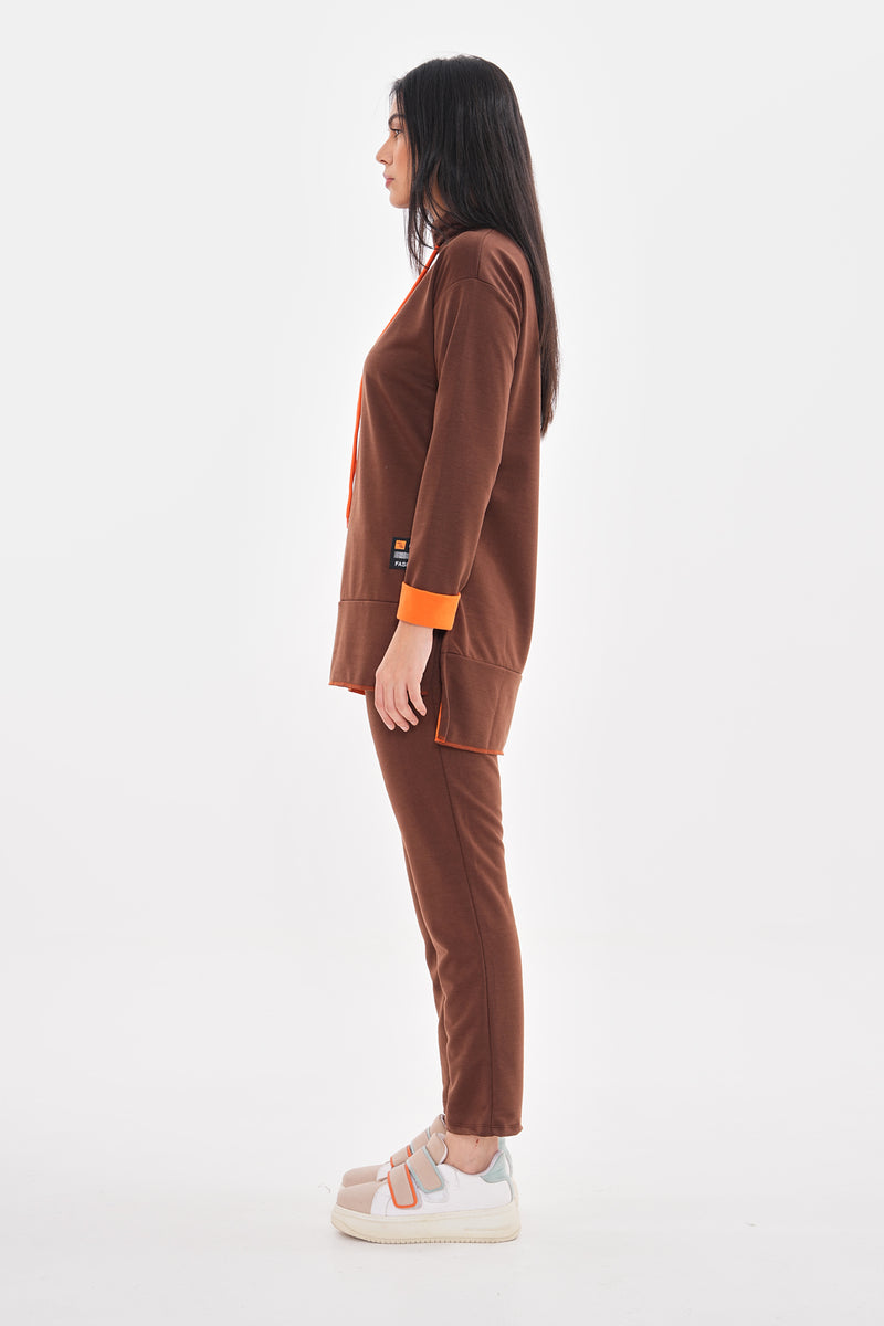 TEG Orange Detailed Tracksuit Brown