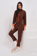 TEG Orange Detailed Tracksuit Brown