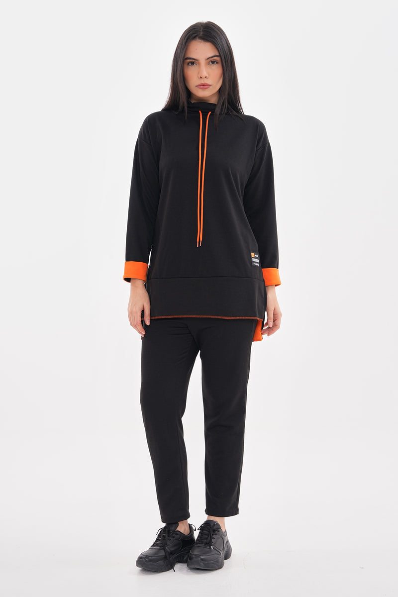 TEG Orange Detailed Tracksuit Black