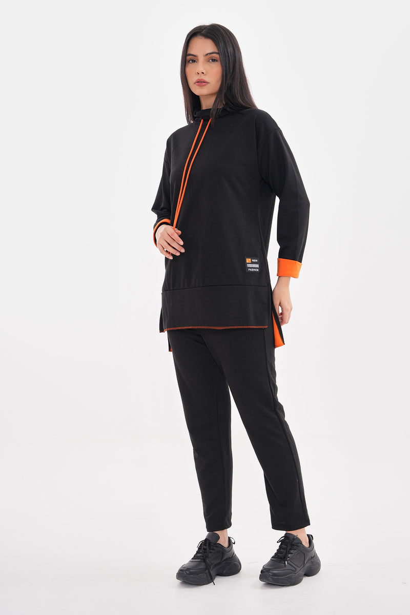 TEG Orange Detailed Tracksuit Black