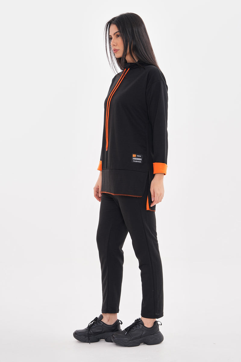 TEG Orange Detailed Tracksuit Black