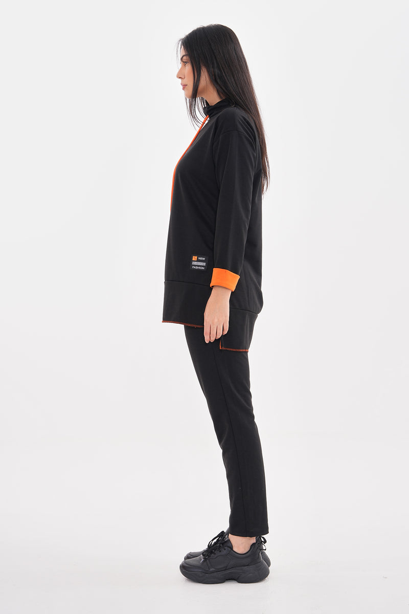 TEG Orange Detailed Tracksuit Black