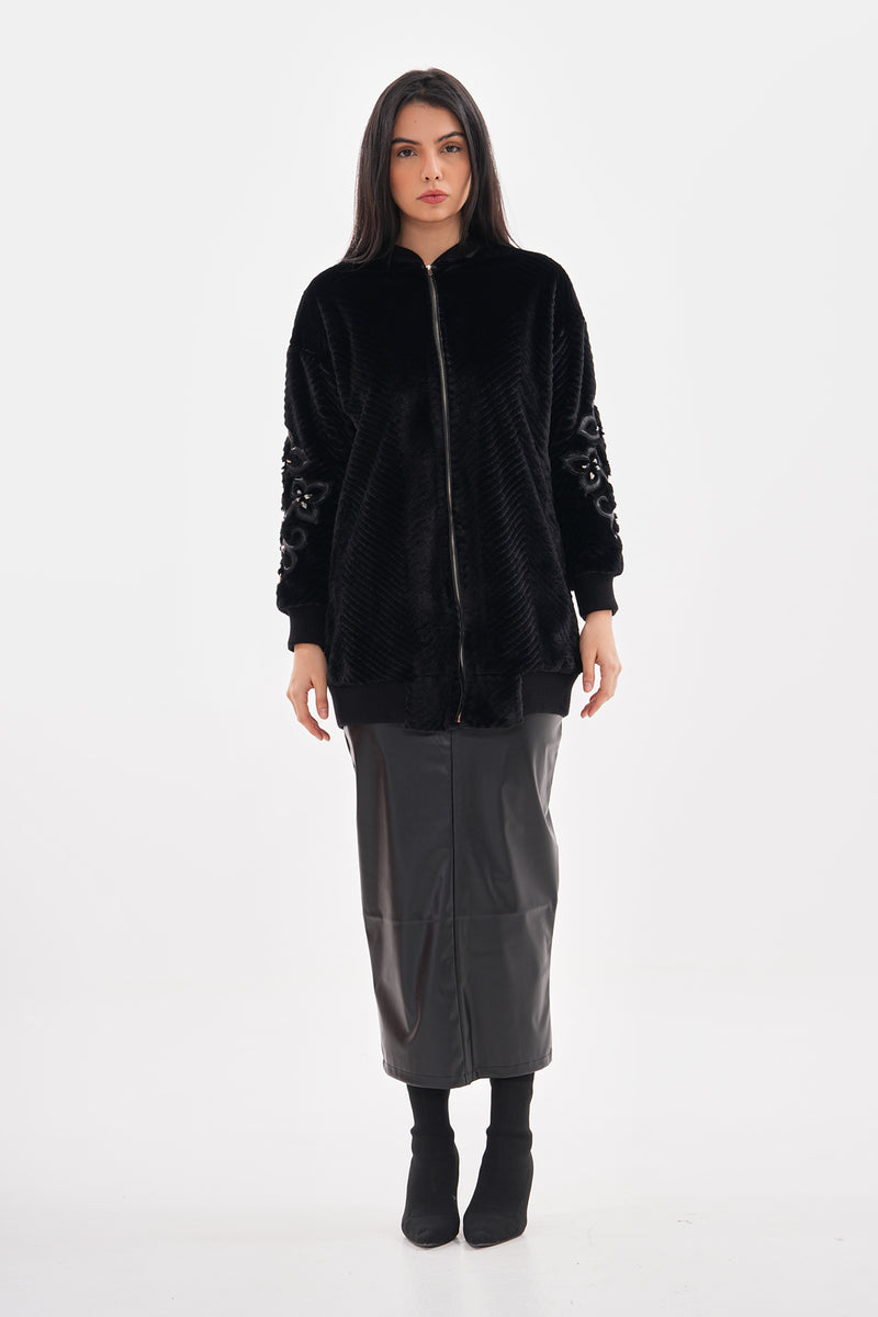 TG Arm Detailed Velvet Jacket Black