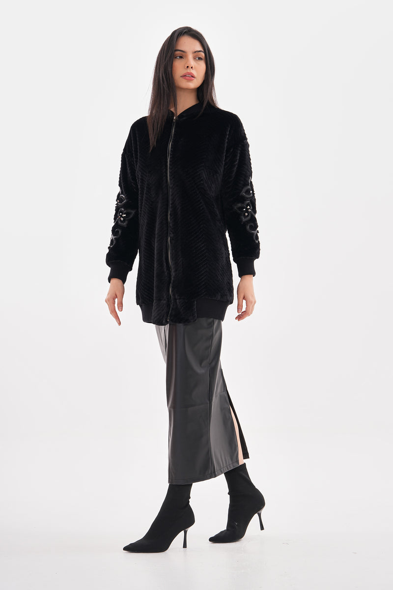 TG Arm Detailed Velvet Jacket Black
