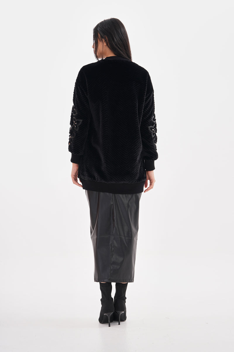 TG Arm Detailed Velvet Jacket Black