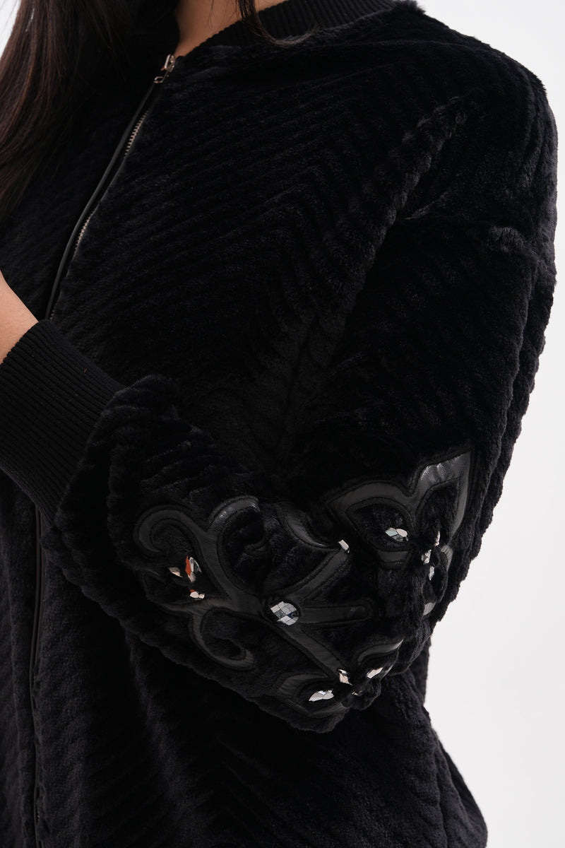 TG Arm Detailed Velvet Jacket Black