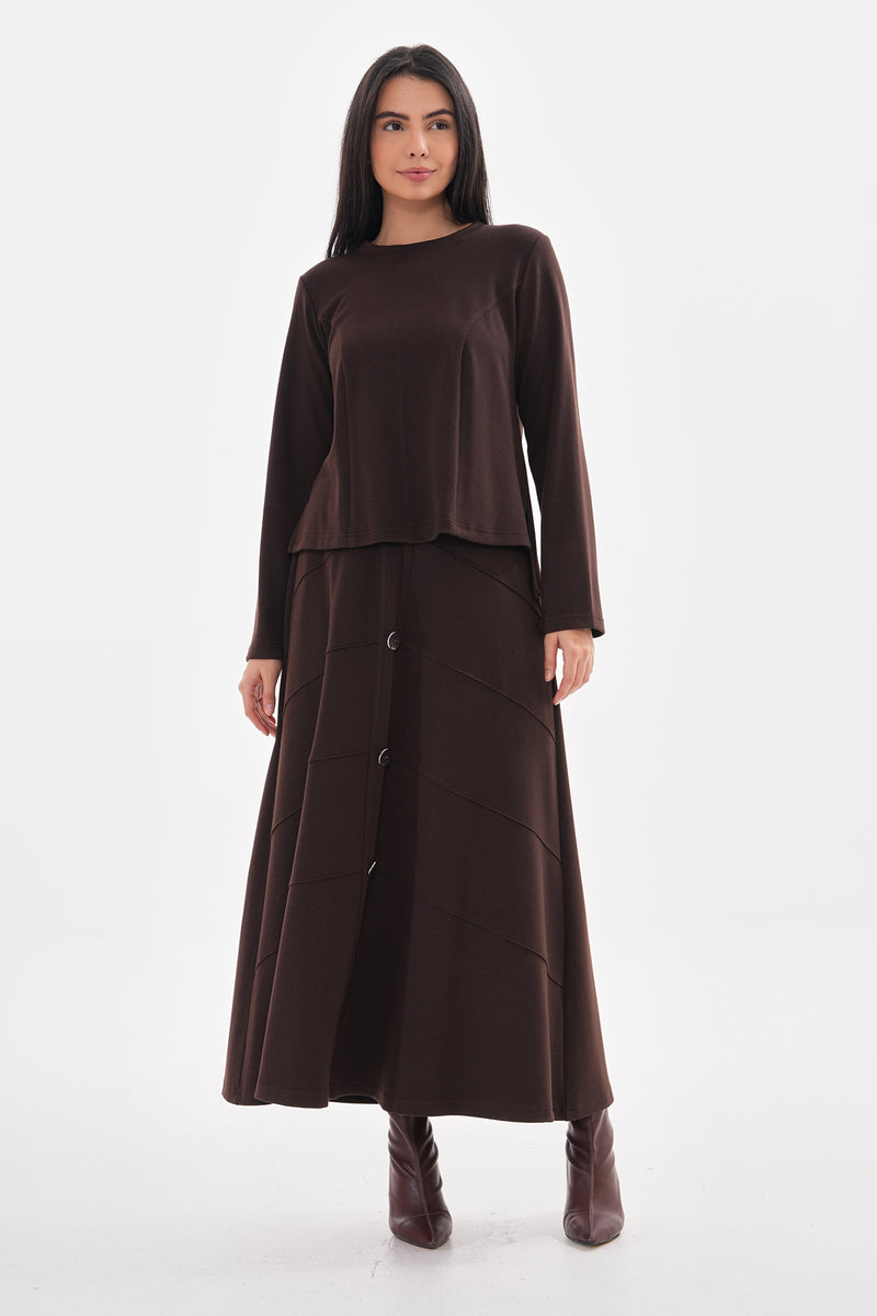A&W Button Dtld Skirt Set Brown