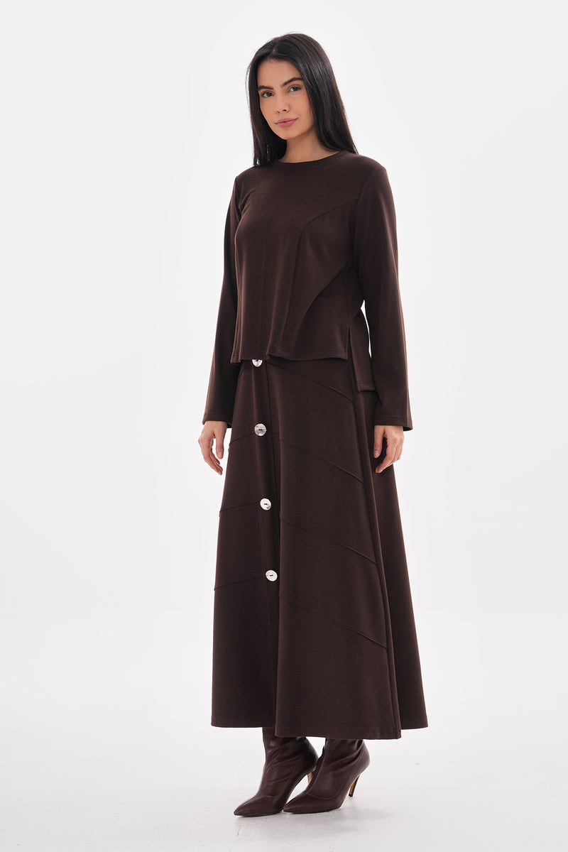 A&W Button Dtld Skirt Set Brown